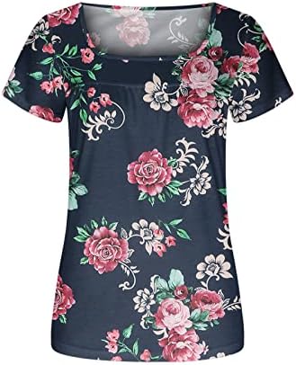 Pamuklu bluz Tshirt Kızlar için Yaz Sonbahar 2023 Kısa Kollu Sevgiliye Boyun Çizgisi Çiçek Grafik Brunch Bluz UW UW