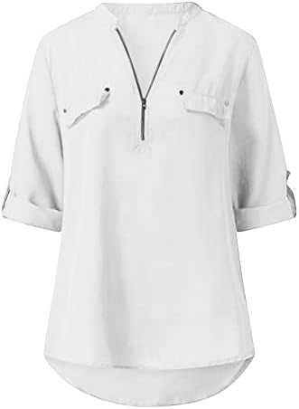 Genç Kızlar Uzun Kollu T Shirt Rahat Fit Bluz Gömlek Derin V Boyun Şifon Brunch Düz T Shirt Zip Up 2023 2H