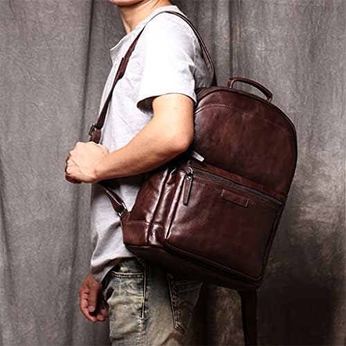 SAWQF Deri Erkek Sırt Çantası 14 İnç Laptop Sırt Çantası Seyahat okul sırt çantası Erkek Sırt Çantası Kahverengi İnek