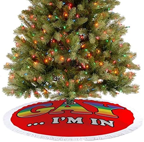 Noel Ağacının Altında Mutlu Noeller Partisi için Püsküllü Baskılı Noel Ağacı Eteğindeyim Eşcinsel geliyor