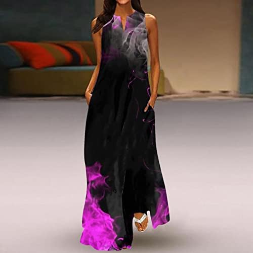 ZEFOTİM Maxi Elbiseler Kadınlar için 2023 Vintage Kolsuz Çiçek V Boyun Elbise Rahat Düğün Konuk Parti Elbiseler