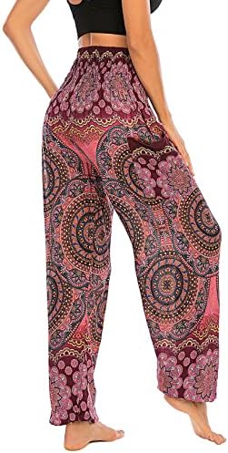 Lu'nun şık kadın Bohem Yoga pantolon yüksek bel dans çiçek Tay rahat Boho Harem pantolon