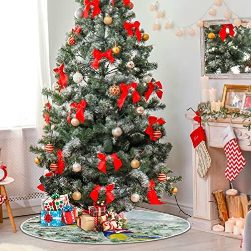 Kış Noel Mavi Sarı Baştankara BirdsChristmas Ağacı Etek 36 inç Ev Dekor için Noel Ağacı Etek Mat için Merry Christmas