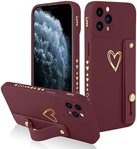 Fiyart iPhone 11 Pro Max için Tasarlanmış Telefon Standı Tutucu ile Sevimli Aşk Kalpler Koruyucu Kamera koruma kapağı