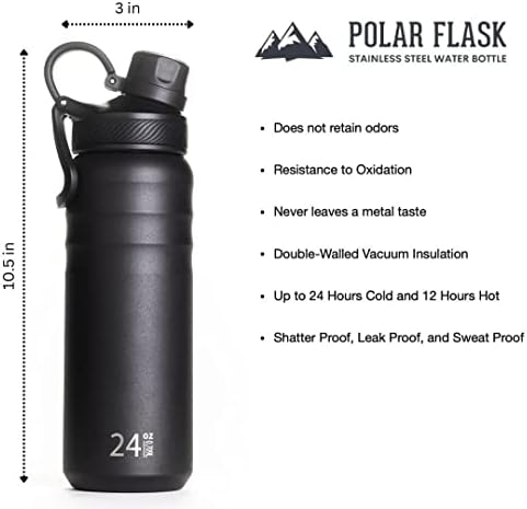 POLAR FLASK Paslanmaz Çelik Spor Su Şişesi - 3 Kapak, Birinci Sınıf Hasır Kapak, Emzik Kapağı ve Yudum Sapı Kapağı