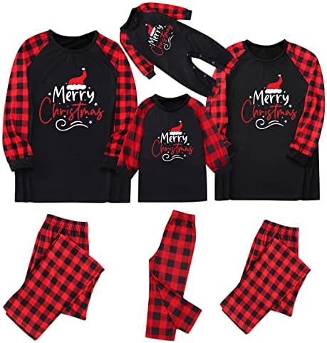 Anne Kadın Aile Noel Pijama Ev Kostüm Seti Noel Baskı Pijama Ekose Kollu Siyah Tatil Pijama Seti Ebeveyn Çocuk Seti