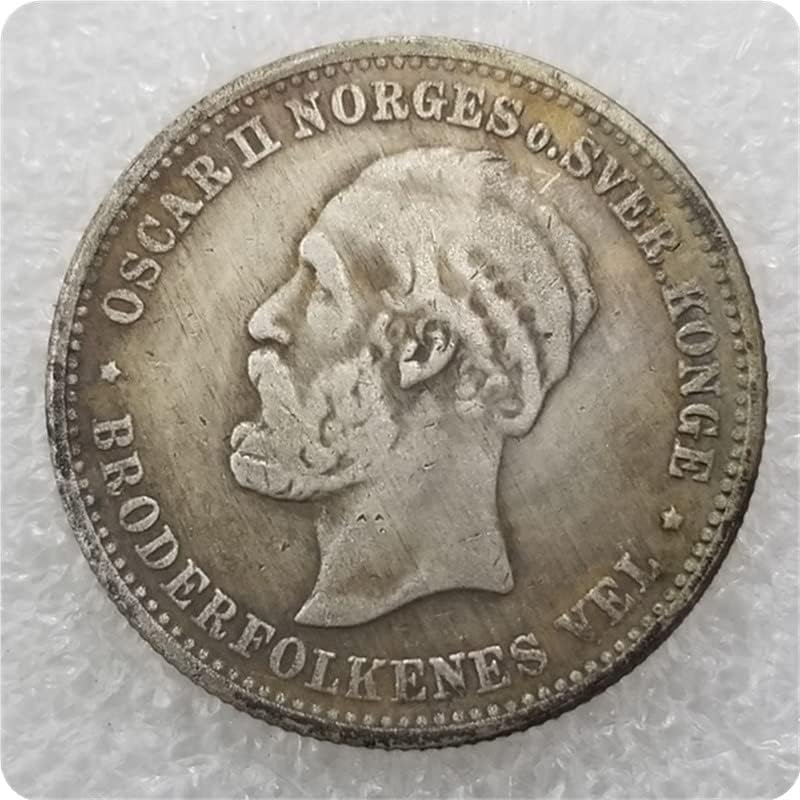 Antika Zanaat Norveç 1887 Norveç 2 KRON Sikke Gümüş Dolar