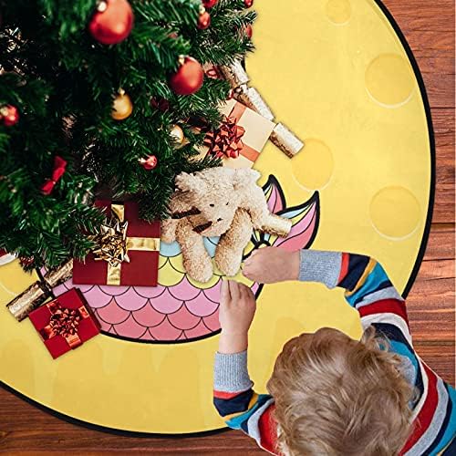 vısesunny Noel Ağacı Mat Renkli Mermaid Kedi ile Pizza Peynir Ağacı Standı Mat Zemin Koruyucu Emici Ağacı Standı Tepsi