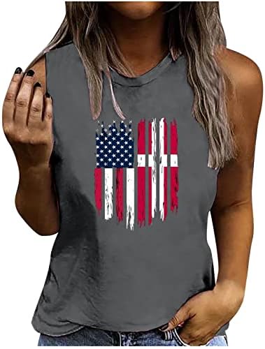 QCEMENİ Kadınlar Bağımsızlık Günü Tankı Üstleri Crewneck Kolsuz Bluzlar Casual ABD Bayrağı T-Shirt Moda Gevşek grafikli