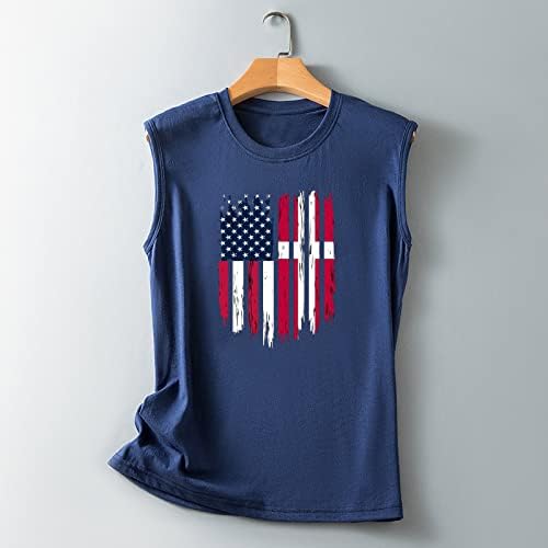 QCEMENİ Kadınlar Bağımsızlık Günü Tankı Üstleri Crewneck Kolsuz Bluzlar Casual ABD Bayrağı T-Shirt Moda Gevşek grafikli