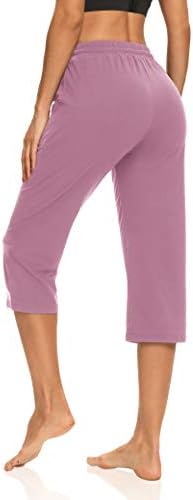 ZJCT Bayan Yoga kapri pantolonlar Geniş Bacak İpli Rahat Gevşek Salonu Pijama Kapriler Cepler ile Kadınlar için