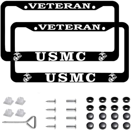 Alüminyum Alaşımlı Çerçeveler USMC plaka çerçevesi ABD Standart Veteran Plaka Tutucu Kadın Erkek(2 Paket)