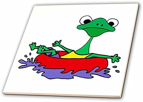 3dRose Komik Ağaç Kurbağası iç tüp Doğa Karikatür nehir aşağı Yüzen-Fayans (ct_349028_1)