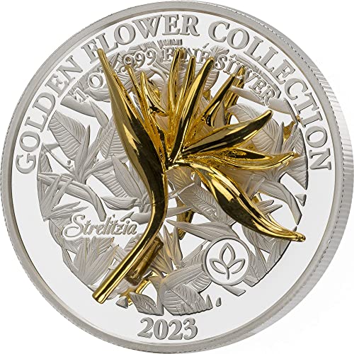 2023 DE Altın Çiçek Koleksiyonu PowerCoin Strelitzia 1 Oz Gümüş Sikke 5 $ Samoa 2023 Kanıtı