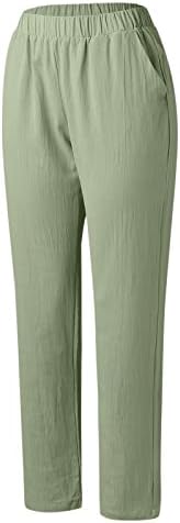 Meymia Bayan Pamuk Keten Pantolon,2023 Yaz Kadın Rahat Yüksek Bel Düz Renk Slim Fit Önlüklü Streç Yoga Pantolon