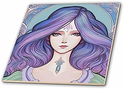3dRose Art Nouveau kadın. Mor saçlı tatlı rüyaların büyüleyici tanrıçası - Fayans (ct-376047-3)