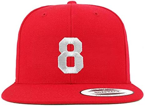 Trendy Giyim Mağazası Numarası 8 Beyaz İplik İşlemeli Düz Fatura Snapback Beyzbol Şapkası