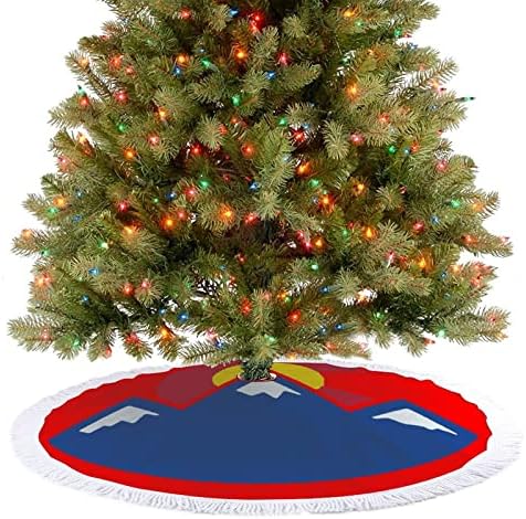 Colorado Sunset1 Baskı Noel Ağacı Etek Noel Ağacı Altında Merry Christmas Partisi için Püskül ile