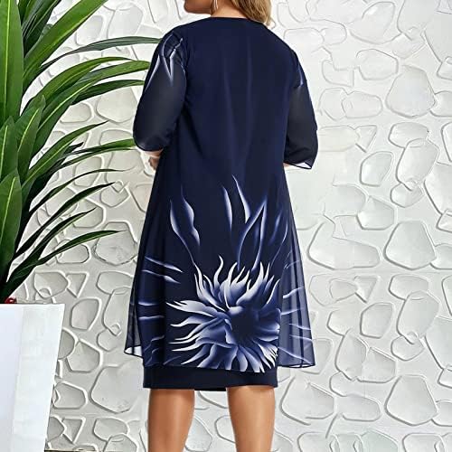 Kadınlar 2023 Bayan Zarif Örgü Dantel Pelerin Elbise Artı Boyutu Baskı Boyun Yarım Kollu Elbiseler Midi Uzun Kollu