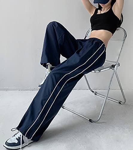 Aimiray kadın Geniş Bacak Paraşüt Pantolon Elastik Bel Gevşek Parça Y2k Pantolon Pantolon Baggy Kargo Pantolon
