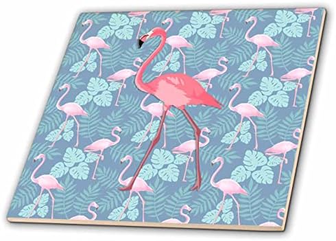 3 Tropikal flamingo desenli arka plana sahip güzel pembe bir flamingoyu atın. - Fayans (ct_350618_1)