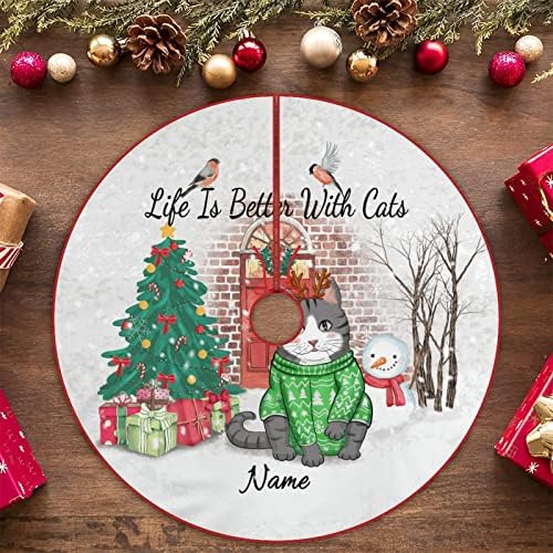 48 İnç Merry Christmas Ağacı Etekleri Kedilerle Hayat daha iyidir Kedinin Adını Kişiselleştirin Çiftlik Evi Ağacı