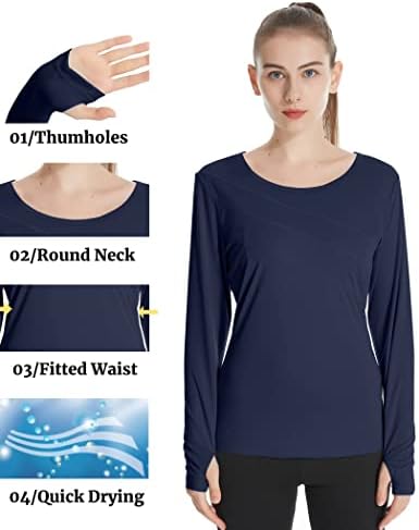 COOrun Koşu Üstleri Kadınlar için Uzun Kollu UPF 50 + UV Güneş Koruma Gömlek O Boyun Hızlı Kuru Döküntü Guard T-Shirt