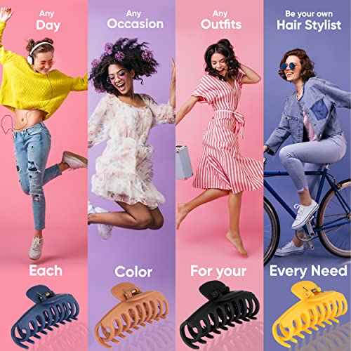 Kalın Saçlar için Clishé Saç Pençe Klipsleri, Kadınlar için 6 Paket 4,3 inç Büyük Saç Tokası, Modaya Uygun Mat Renklere