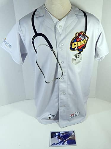 2012 Peoria Chiefs Javier Baez 25 Oyun Kullanılmış İmzalı Beyaz Forma Doktorlar N 7-Oyun Kullanılmış MLB Formaları