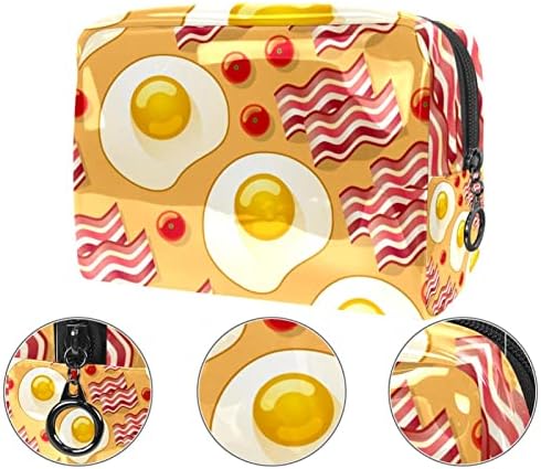 TBOUOBT Makyaj Çantası Fermuar Kılıfı Seyahat Kozmetik Organizatör Kadınlar ve Kızlar için, Bacon Yumurta Karikatür